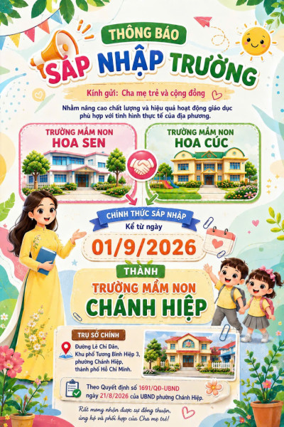 Thông báo sáp nhập trường mầm non Hoa Cúc và trường mầm non Hoa Sen