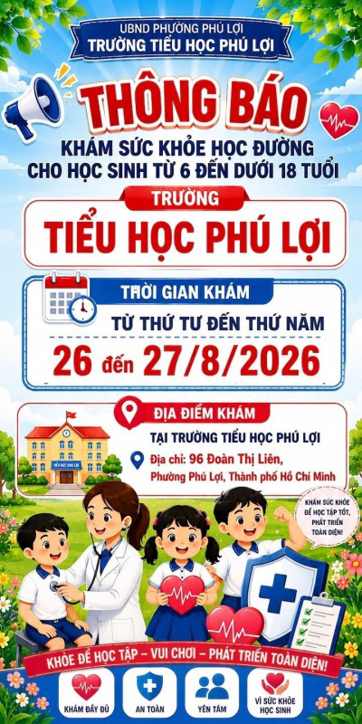 TH Phú Lợi tổ chức khám sức khỏe cho học sinh năm học 2026-2027